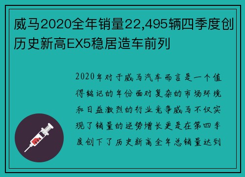 威马2020全年销量22,495辆四季度创历史新高EX5稳居造车前列